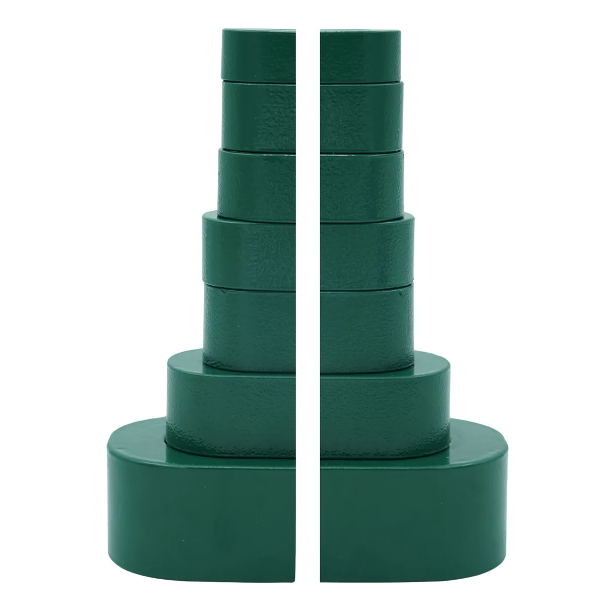 Assembled nanocrystalline cut cores stacked by size and split at the mating faces, side view