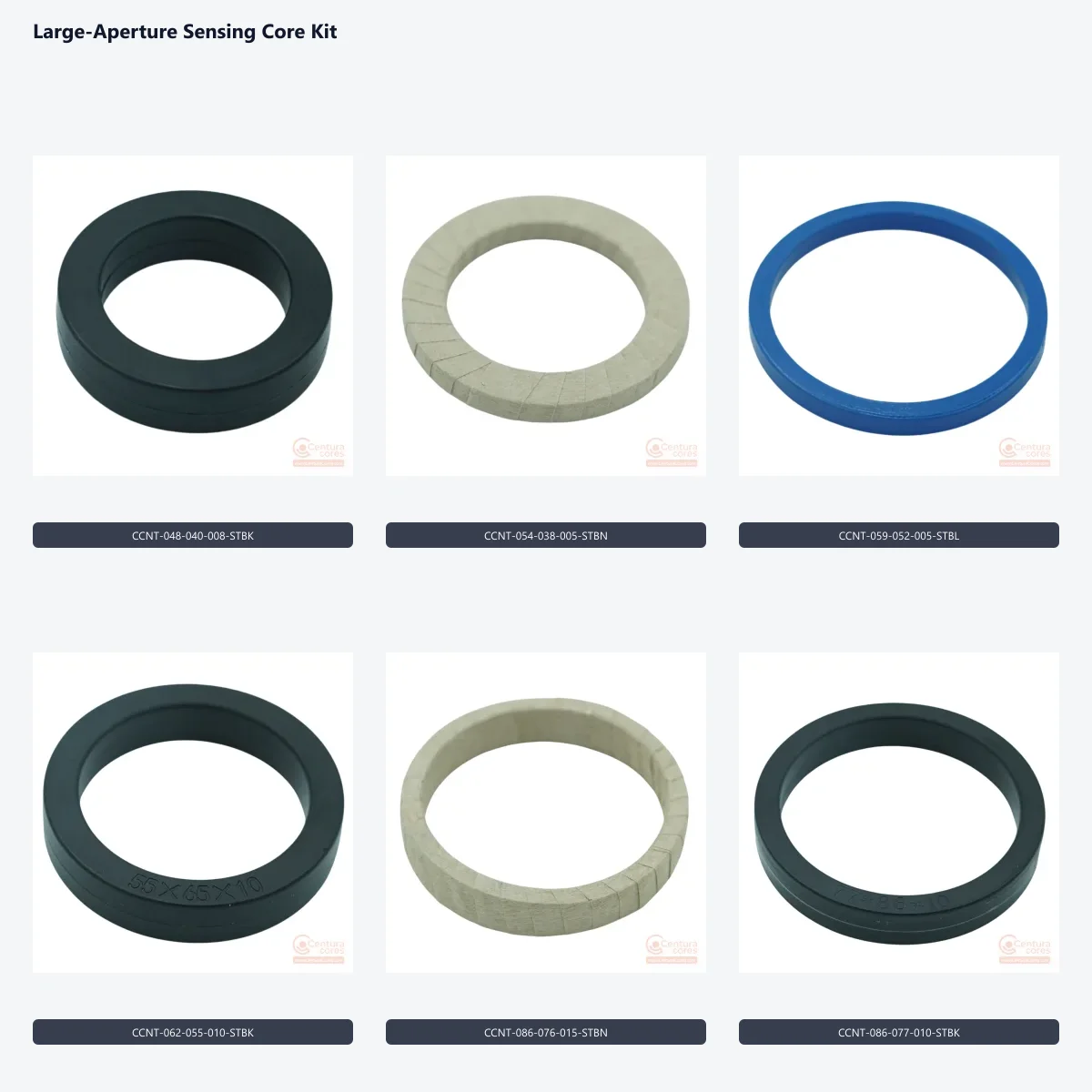CenturaCores Large-Aperture Sensing Core Kit with thin large-ID nanocrystalline toroids.