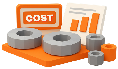 Shield and currency symbol representing design-to-value cost analytics for nanocrystalline core programs.