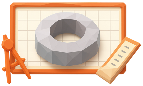 3D isometric design of a nanocrystalline magnetic core with engineering dimensions.