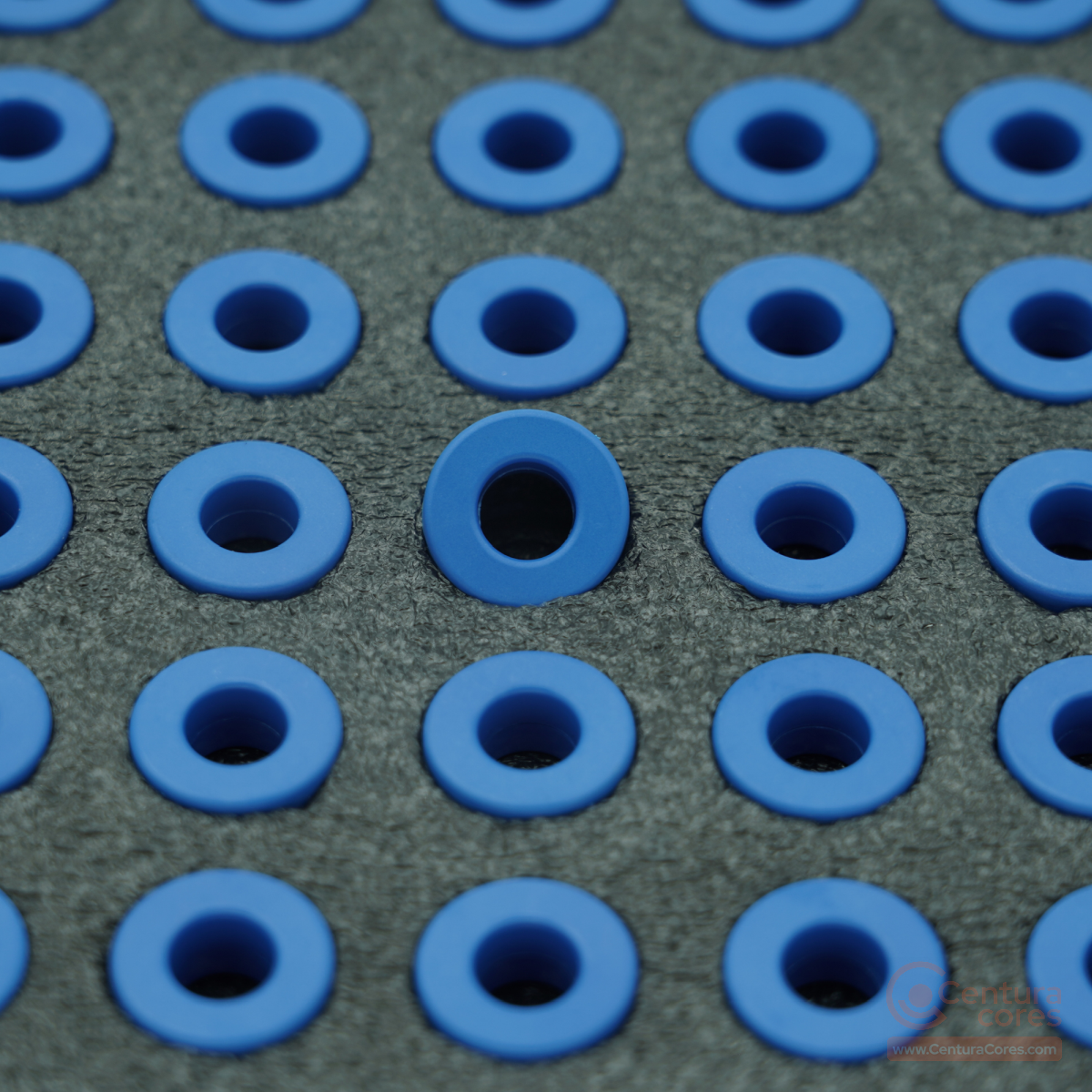 CenturaCores CCNT-020-012-008-MFBL nanocrystalline toroidal cores organized in precision ESD foam tray bulk packaging.
