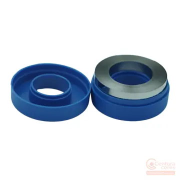 Disassembled CenturaCores CCNT-030-020-010-MFBL nanocrystalline toroidal core showing the internal metallic alloy ribbon core sitting in its protective plastic housing.
