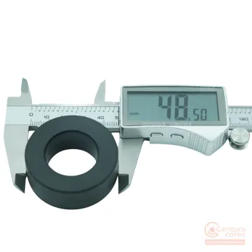 Digital caliper outer dimension measurement check on CenturaCores nanocrystalline toroidal core CCNT-045-030-015-HFBK.